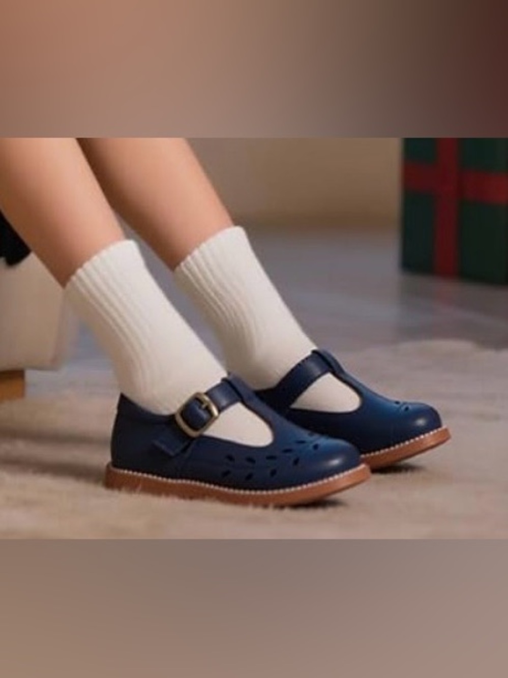 Kids Navy T-Strap Mary Jane Shoes - Picture 2 of 7